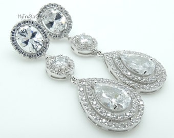 Crystal Bridal Earrings Crystal Wedding earrings Crystal earrings Wedding Jewelry Bridal Jewelry Cubic Zirconia earrings