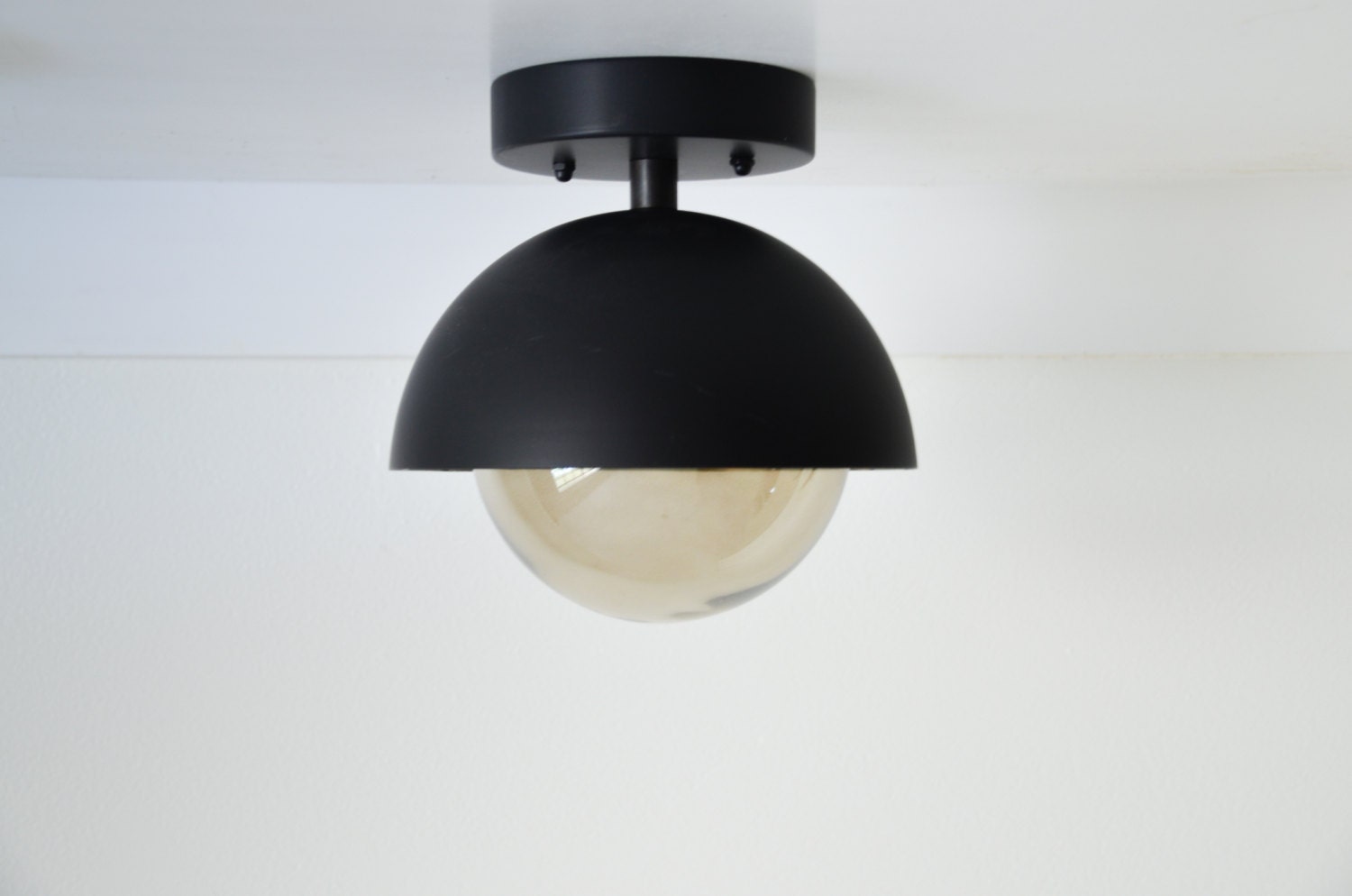 Flush Mount modern matte black light dome with smoked glass