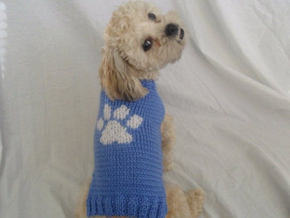 Dog sweater knitting pattern with paw print - PDF, small ...