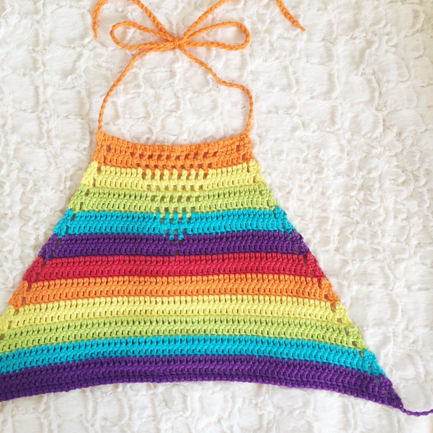 Rainbow Crochet Halter Crop Top 100 Cotton Handmade