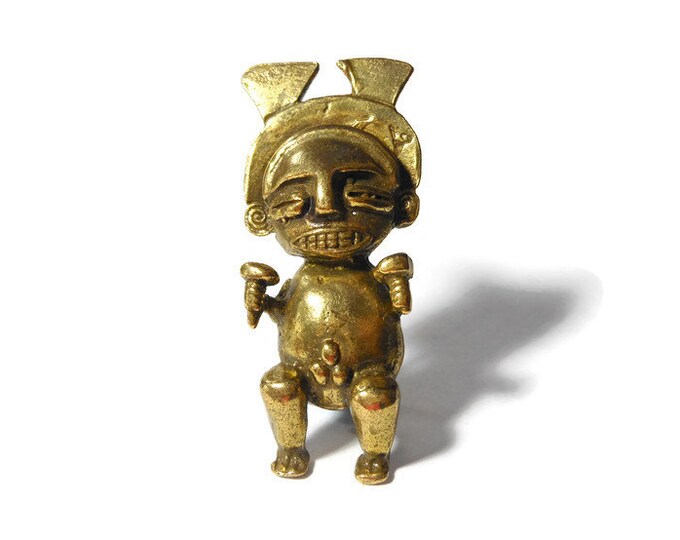 Alva studios fertility brooch, Alva museum replicas, brass colored, fertility god or warrior