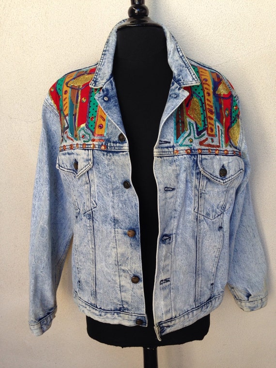 Vintage acid wash jacket painted shoulders by Sundance Denim