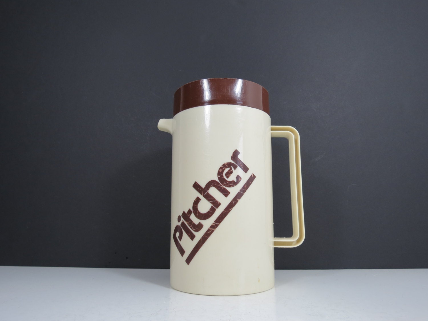 Retro Plastic Pitcher // Quirky Unusual Vintage Typography Text 1970’s