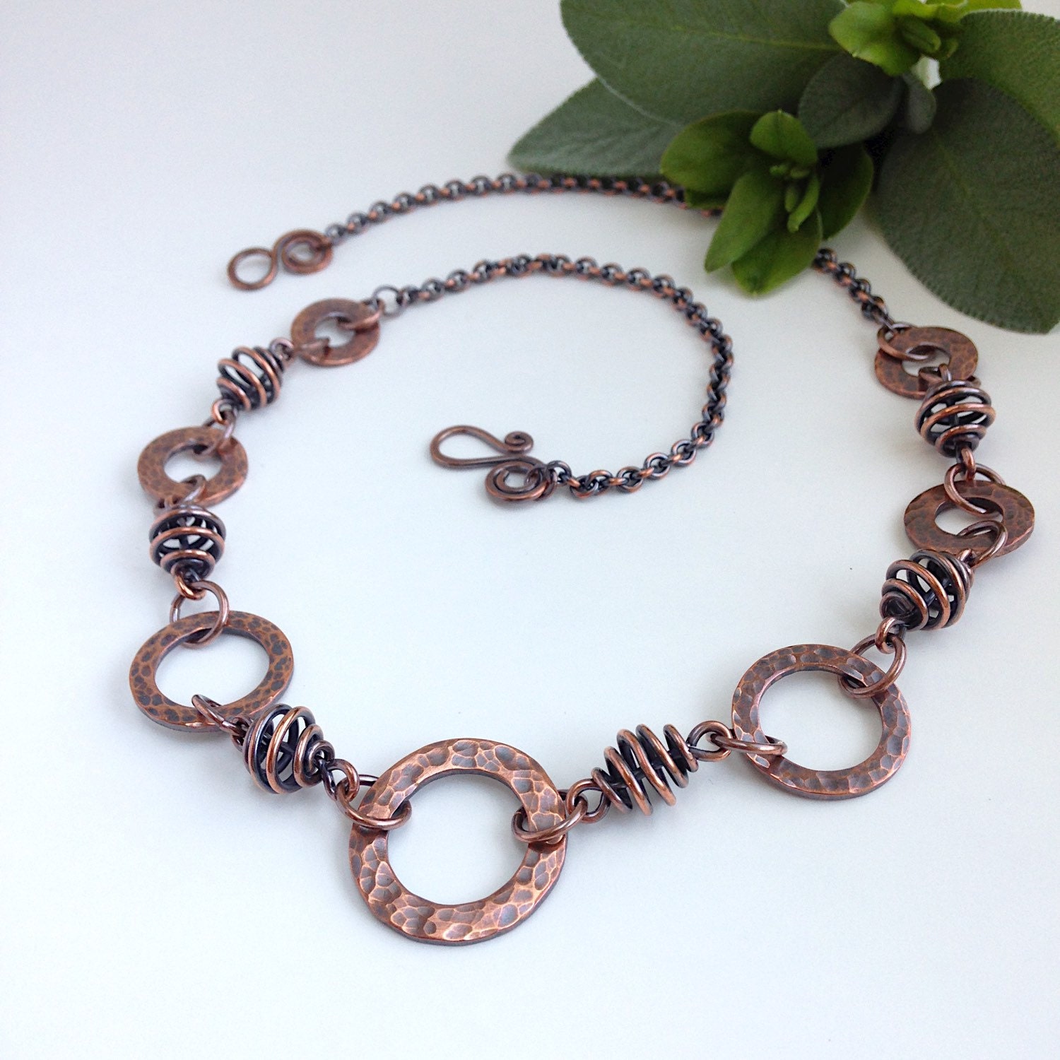 Copper Washer Necklace Copper Wire Wrapped Necklace 3511