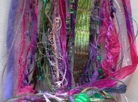 wildflowers fringe effects™ . art yarn bundle 21yds luxury fibers ribbons embellishments . pink purple green sparkle novelty yarn pack