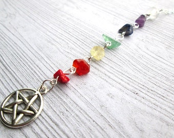 Chakra Necklace, Pagan necklace, pentacle necklace, Wicca necklace, witch pagan, pentagram necklace,yoga necklace, Seven Chakras, wicca wear
