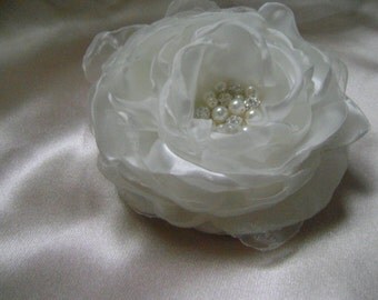 Ivory or Cream Silky Jewelled Bridal Hair Flower - Custom Color Choice Available