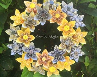 Sunny Days / Origami Paper Flower Wreath 10"/Wedding decorations, paper flowers, origami flower, kusudama, origami wreath, paper wreath