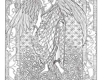 Angel instant download coloring sheet adult by ANGELSICONSANDART
