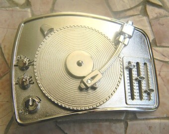 Music Record Player Silver Belt Buckle, Turntable Vinyl Record Buckle, DJ Gifts, House Music, Hip Hop Buckle, Mens Womens Kids Belt Buckle