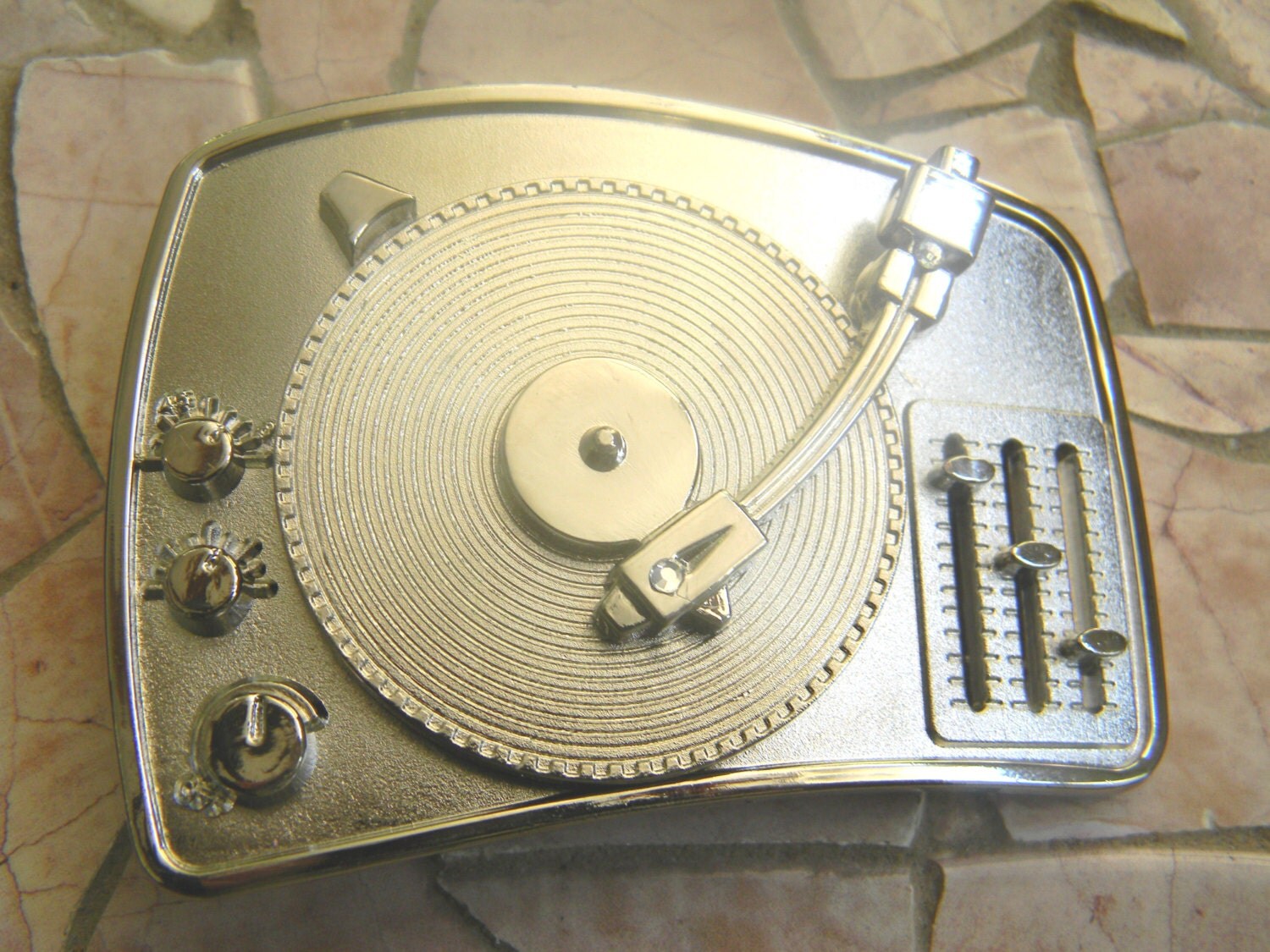 Music Record Player Silver Belt Buckle Turntable Vinyl Record