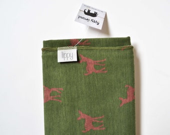 Baby boy deer blanket. Green / brown / deer / by Lippy brand. Boy swaddle. baby wrap. swaddling blanket. stretchy knit fabric. Fawn.