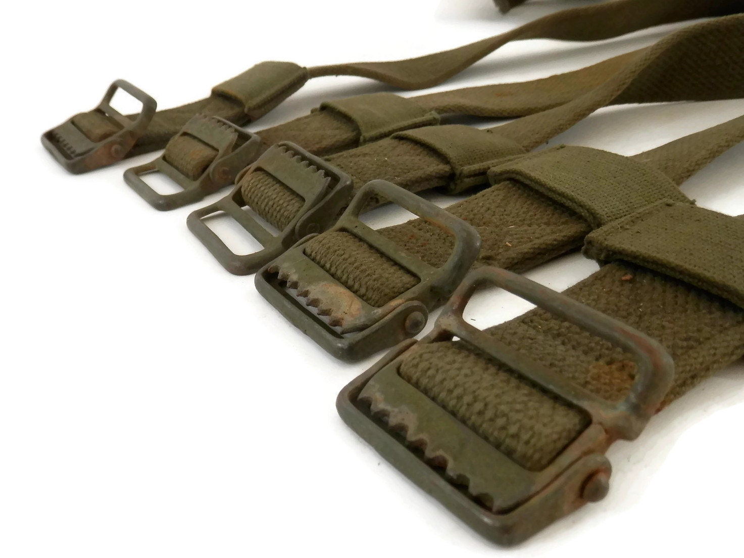 Lot 5 WWII Canvas Straps with Buckles Army Green by bigbangzero