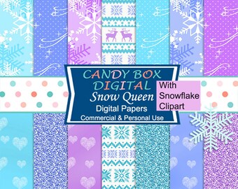 Winter Digital Paper With Free Glitter Snowflake Clipart, Frozen Nordic Paper - Commercial Use OK