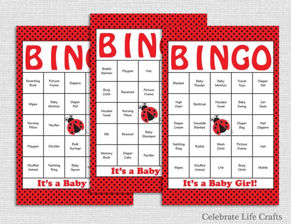 100 Ladybug Baby Shower Bingo Cards by CelebrateLifeCrafts