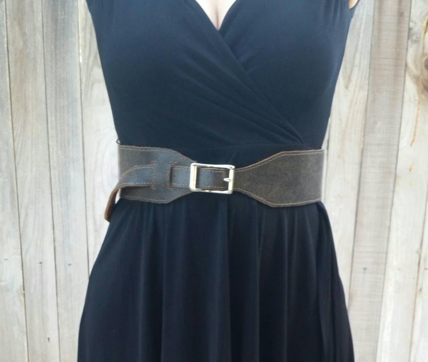 Rustic Distressed Brown Leather Wide Wrap Belt Women's