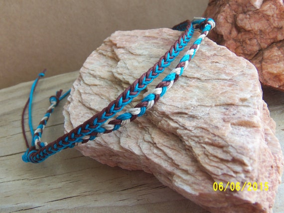 1 Turquoise Mix Hemp Bracelet or Anklet for both Men and