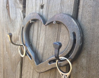 Wedding Ring Dish . Horseshoe heart wedding ring holder . key hook . jewlery hanger . Country Wedding Gift . Iron Anniversary Gift