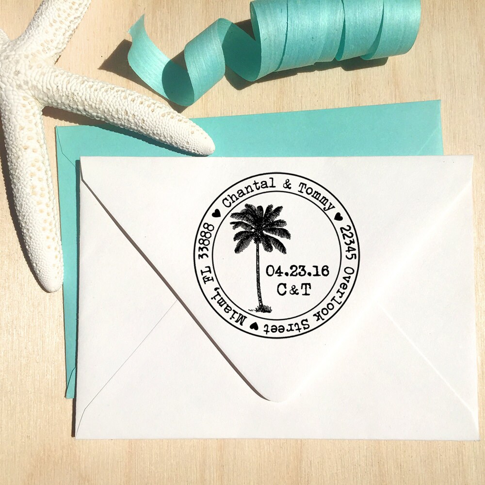 Palm Tree Address Stamp Save the Date stamp Wedding stamp