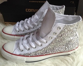 Items similar to Hand Made Silver GLITTER Converse with Swavroski ...