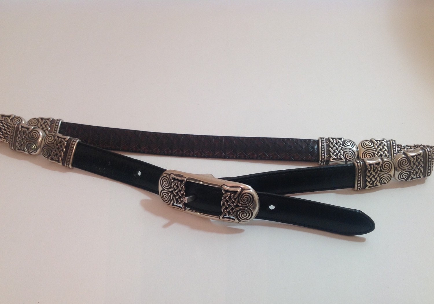 Black & Brown with Silver Plated Hardware Leather Belt Haute Juice