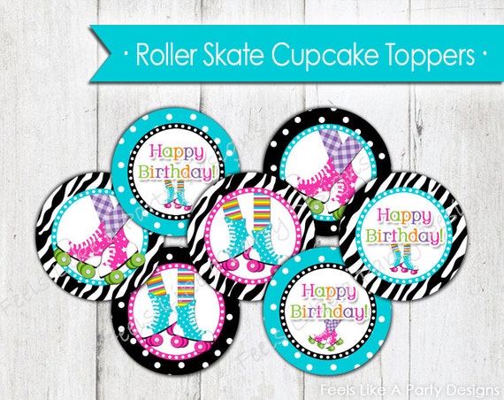Roller Skating Cupcake Toppers Instant Download