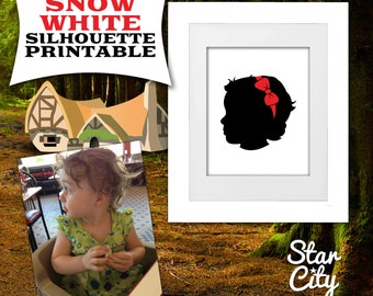 Custom Silhouette Portrait, Snow White Custom Silhouette Art, Digital Printable Download, Gift for a Girl, Custom Silhouette art, wall art
