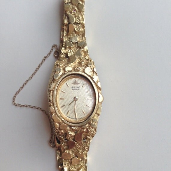 seiko 14k gold mens watch