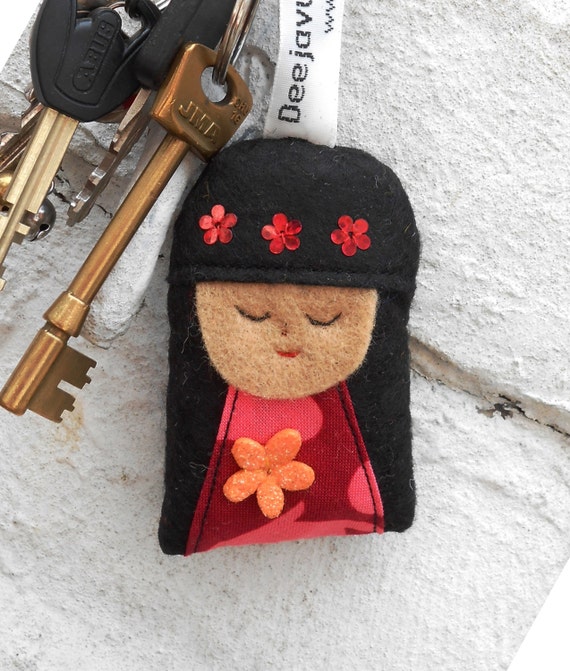 Japanese Kokeshi Doll Keyring / Bag Charm Little Doll