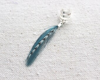 Teal Feather Ear Cuff in Silver