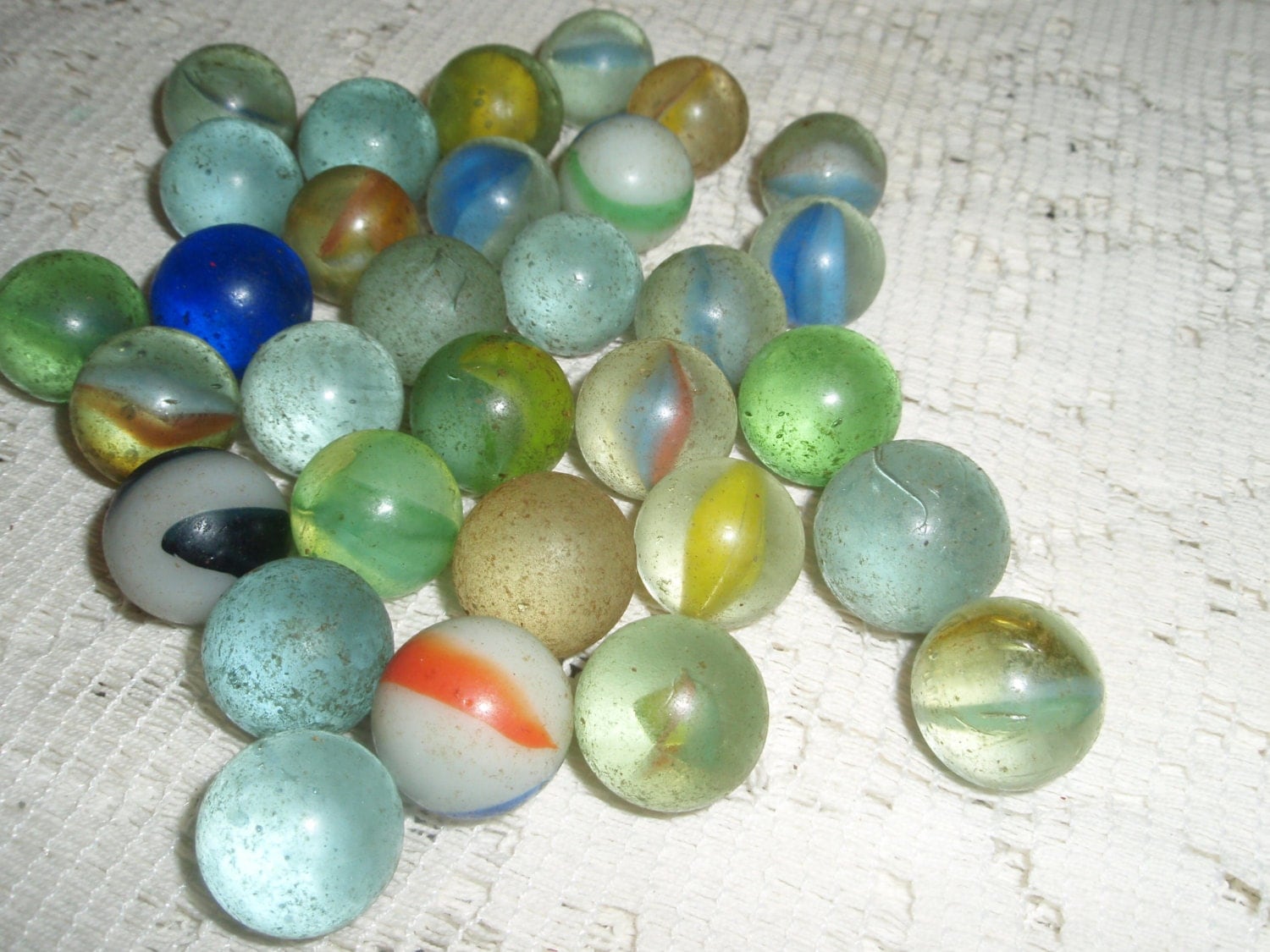 Vintage Glass Marbles 31 Pieces Various Sizes and Styles