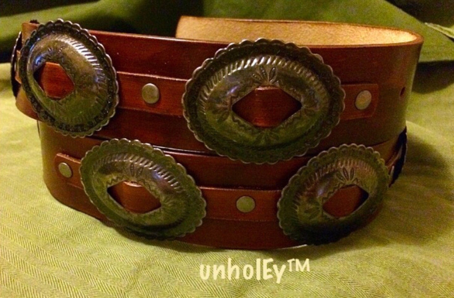 Vintage Leather Concho Belt Custom Made Fresh Boho 60's