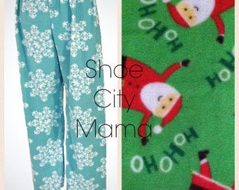Sale 30% Off Ho-Ho Santa Christmas Pajamas Pants Fleece Matching Sibling Ready to Ship in Size 2 Toddler & Size 3 Toddler Handmade In USA