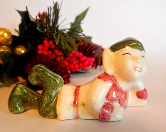 Elf Figurine Hand Painted Ceramic Collectible Pixie Sprite Fairy Imp Vintage 1950's Christmas Decoration
