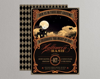 Printable Halloween Invitation in black, orange and yellow - DIY party invitation