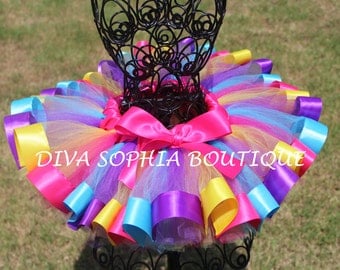 Bright Colorful Ribbon Tutu - Newborn Baby Infant Tutu - Toddler Tutu