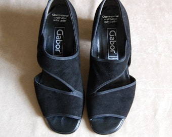 1980s bandeau heels / black suede strappy heels | 6