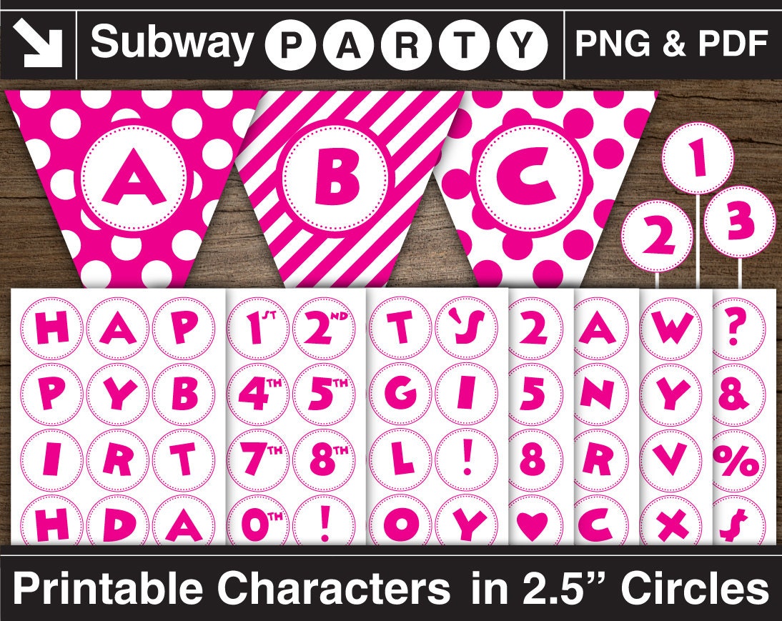 printable cartoon style hot pink letters numbers in