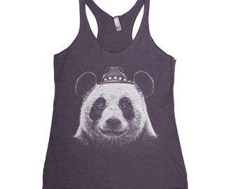 Panda Women Tank Top Next Level Triblend Racerback Tank Top Hand Screen Printed
