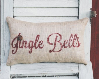 Holiday Pillow Jingle Bells Pillow Christmas Pillow Decor Pillow Decorative Pillow burlap pillow 14x9 accent pillow