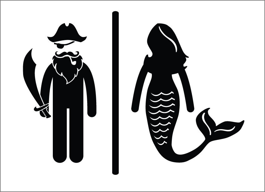 Pirate Mermaid Restroom Door Sign Premium Vinyl Decal