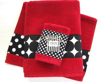 Kitchen Towel Set Black White Red Handmade Kitchen Black