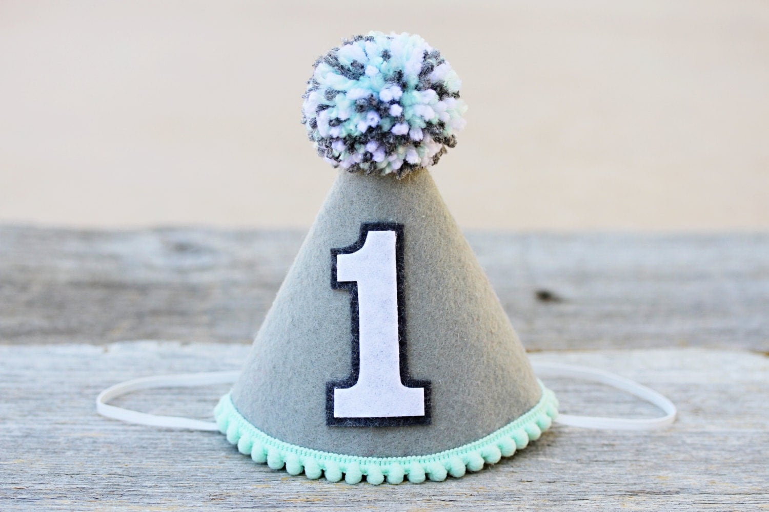 Boys 1st Birthday Grey and Mint Small Felt Party Hat Boys