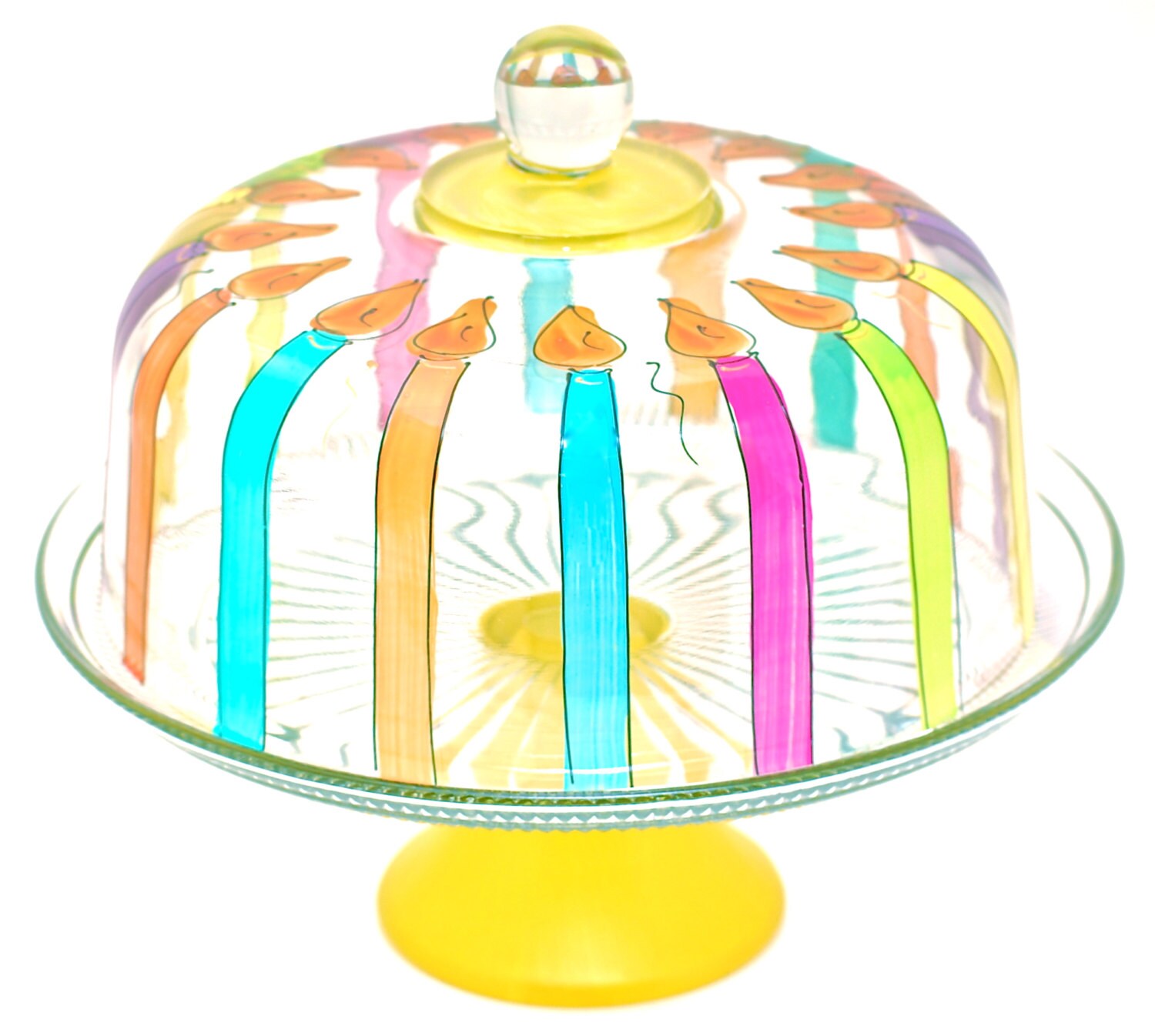 Birthday Cake Dome Stand & Pedestal Hand Painted Fun