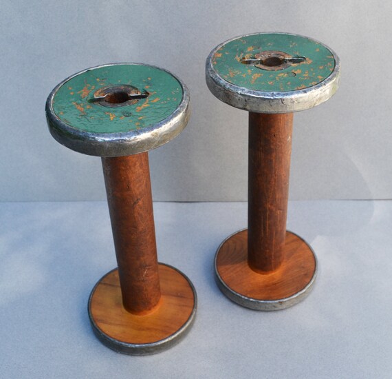 Two Wood Spindles Textile Mill Spools Vintage by AveryandAllen