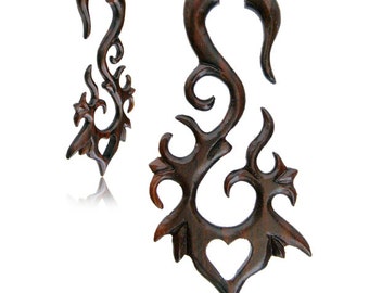 Enchanted - Sono Wood (Brn).Fake Gauges, Handmade, Wood Earrings, Cheaters, Organic, Plugs, Split, Tribal Style
