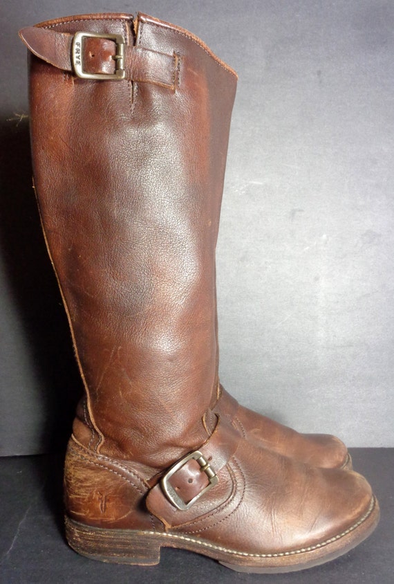 Frye 77605 Veronica Slouch Brown Leather Motorcycle Boots
