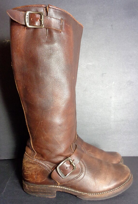 Frye 77605 Veronica Slouch Brown Leather Motorcycle Boots