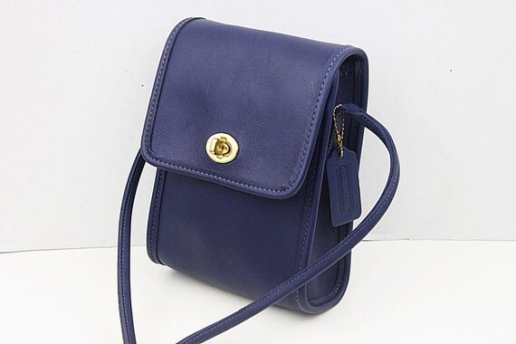 Vintage Coach Navy Blue Leather Small Shoulder Bag Purse