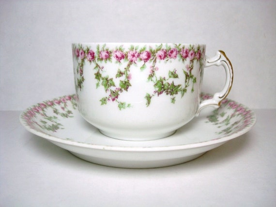 Tea  and    & Vintage limoges Cup and Limoges cup saucer Limoges Co. Haviland Saucer Pink   vintage